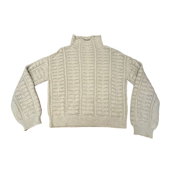 Lovers + Friends Sweater Women's Size L Gray Mock Neck Open Stitch Pullover L/S - Picture 1 of 5